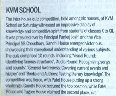 KVM SCHOOL  The intra-house quiz competition