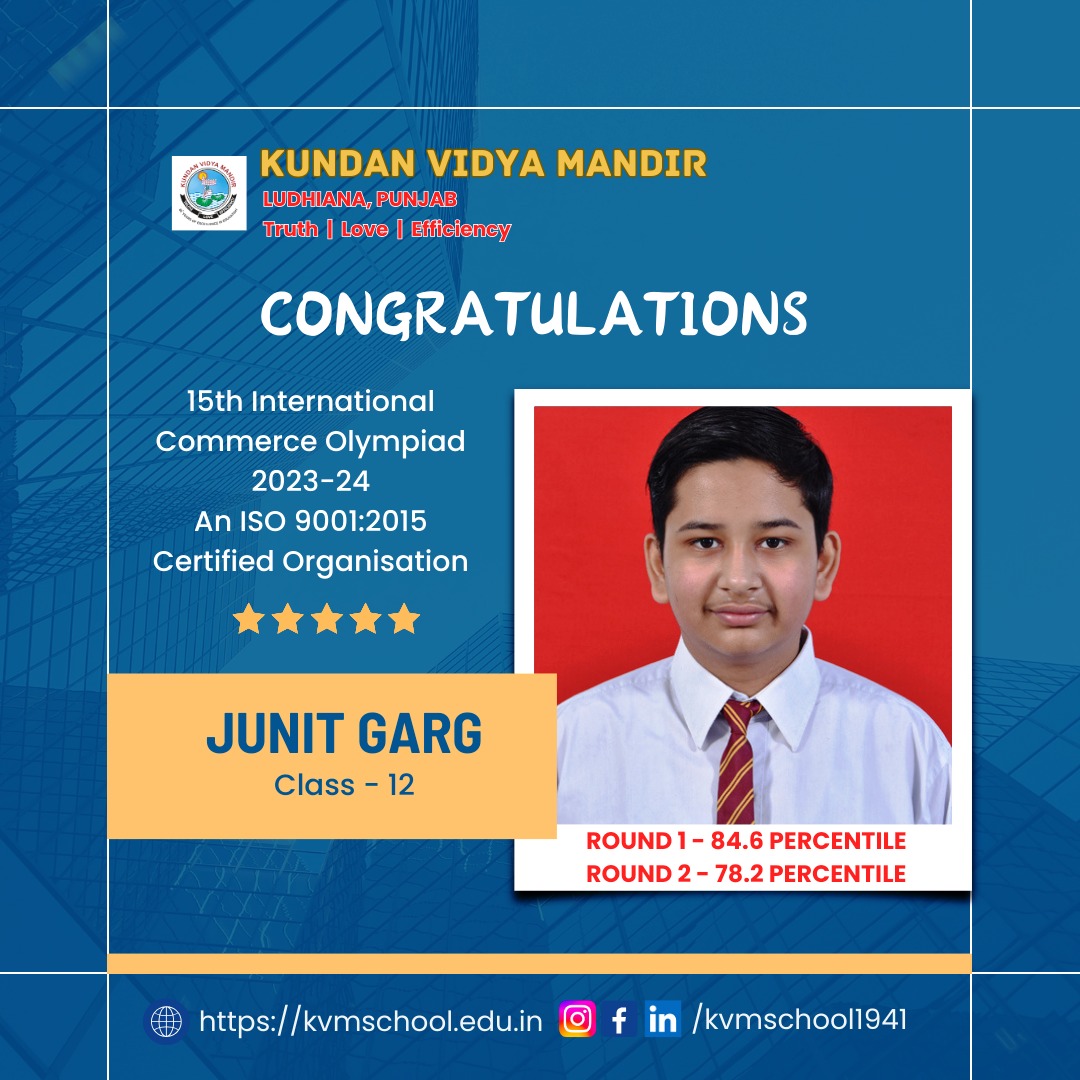 JUNIT GARG of Class - XII Commerce Excels in Commerce Olympiad 2023-24